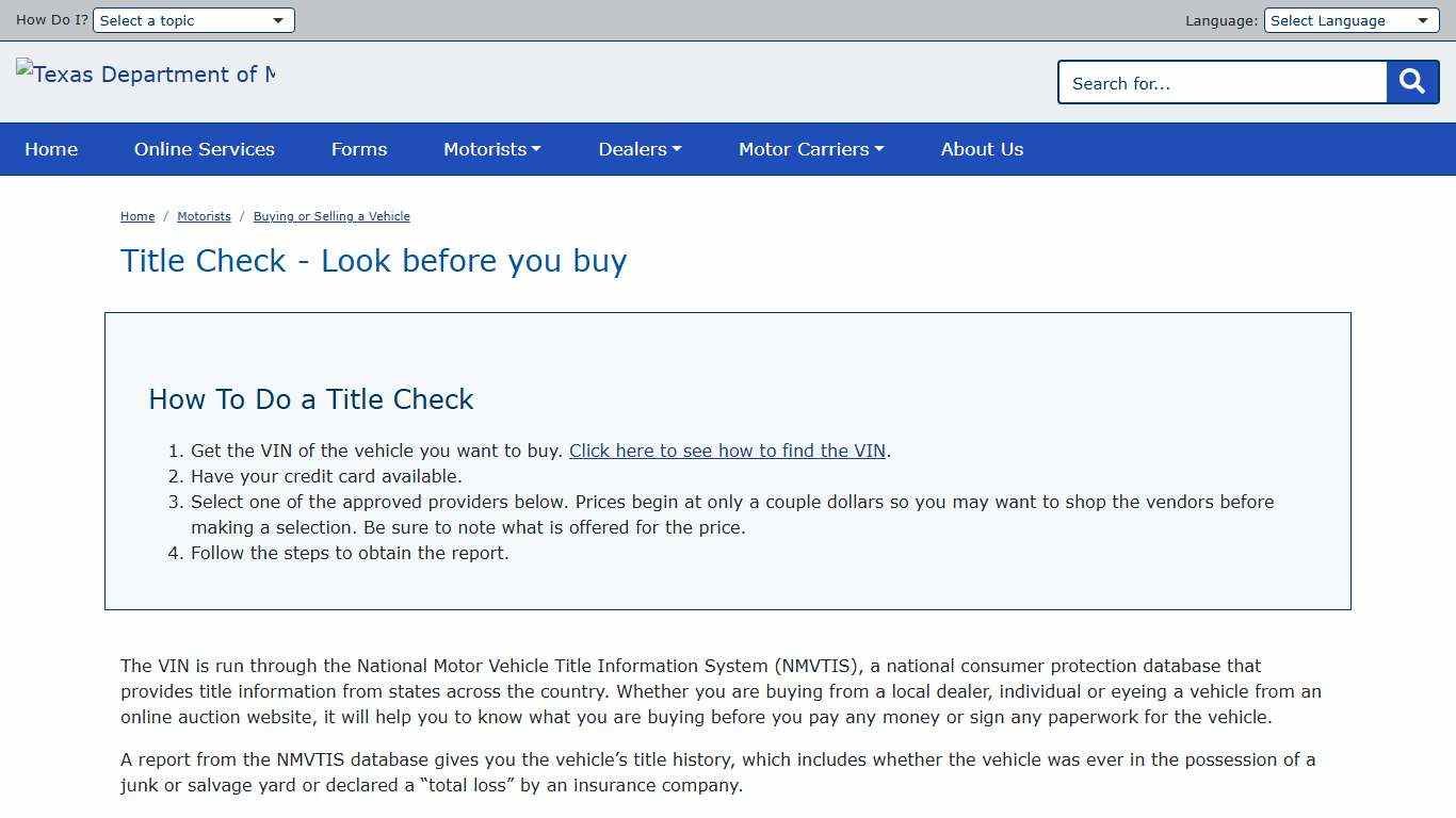 Title Check - Look before you buy | TxDMV.gov