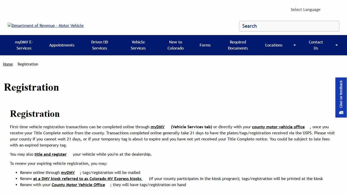 Registration | Department of Revenue - Motor Vehicle